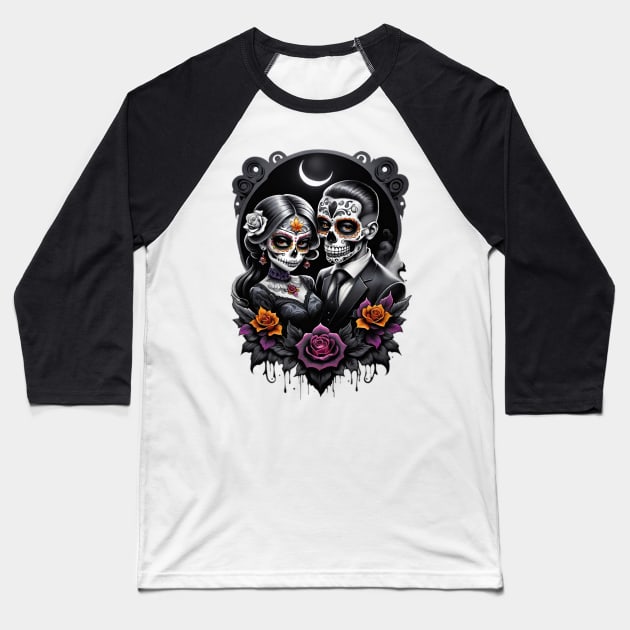 Parejas - Couples- Dia De Los Muertos Baseball T-Shirt by Absinthe Society 